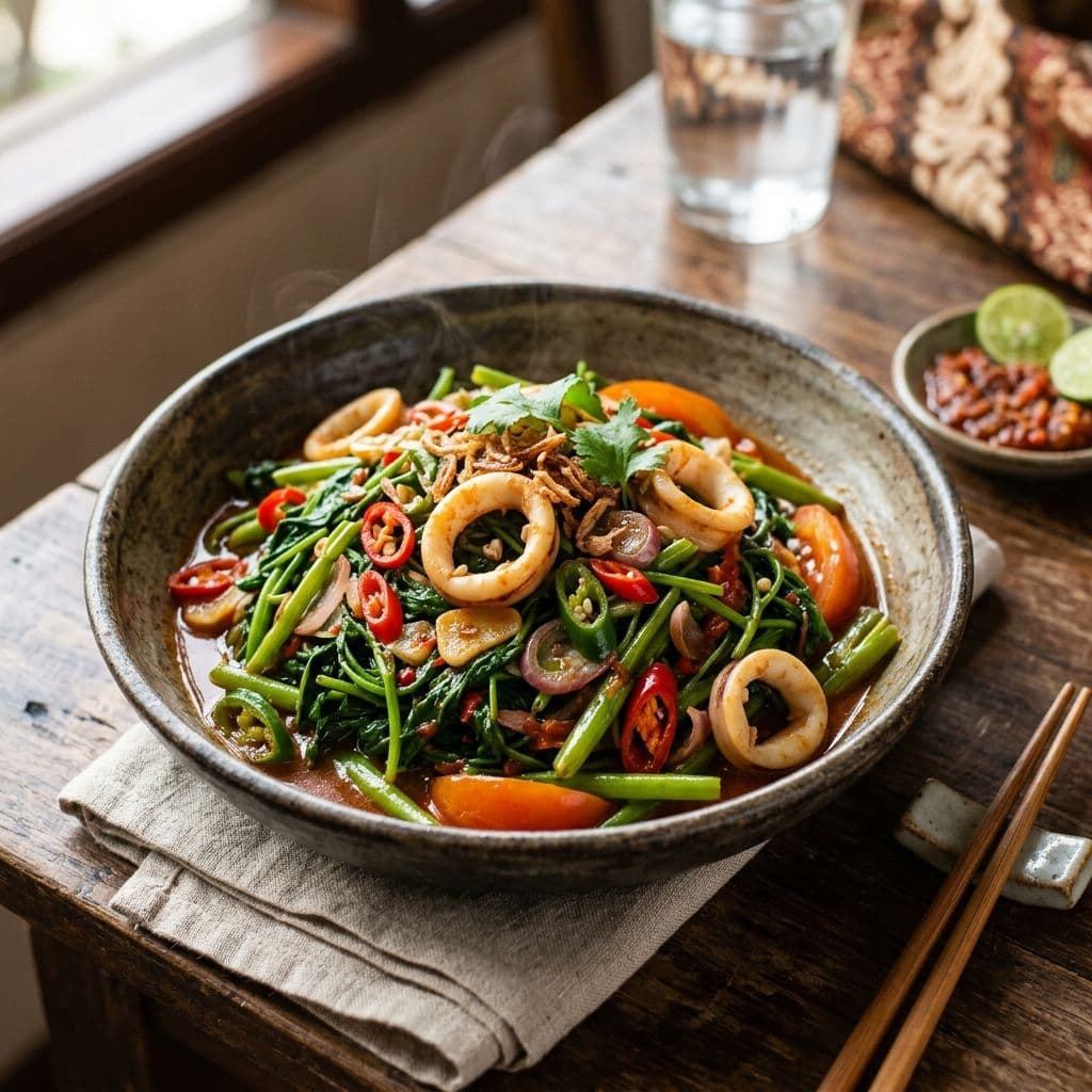 Tumis Kangkung Seafood Pedas